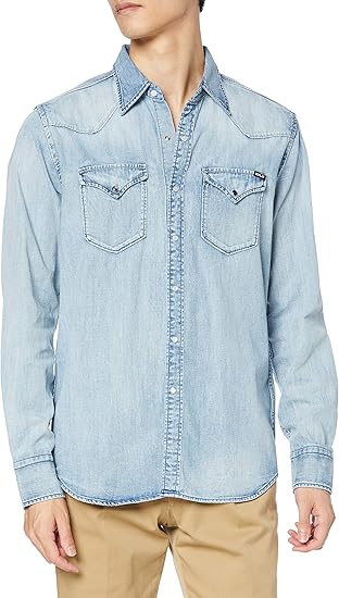 Amazon リプレイ 7oz ディープブルー デニムシャツ Shirts メンズ ライトブルー Eu Xl 日本サイズxl相当 シャツ 通販