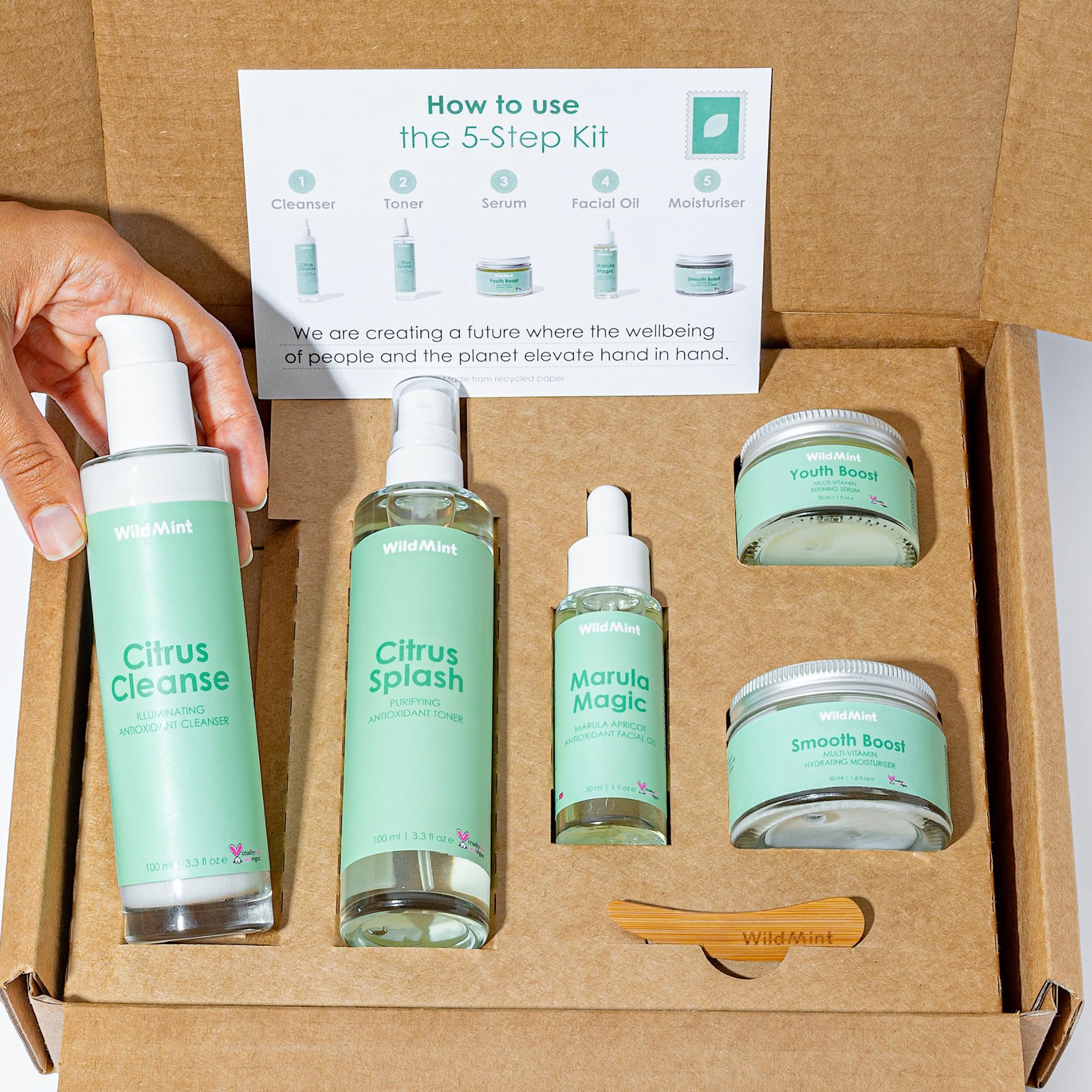 WildMint 5-Step Clear Skin Kit Gift Set | Cleanser, Toner, Serum, Face Oil & Moisturiser | Natural Skincare for Menopause, Hormonal Acne, Dark Spots, Dryness & Mature Skin | UK Vegan & Cruelty-Free