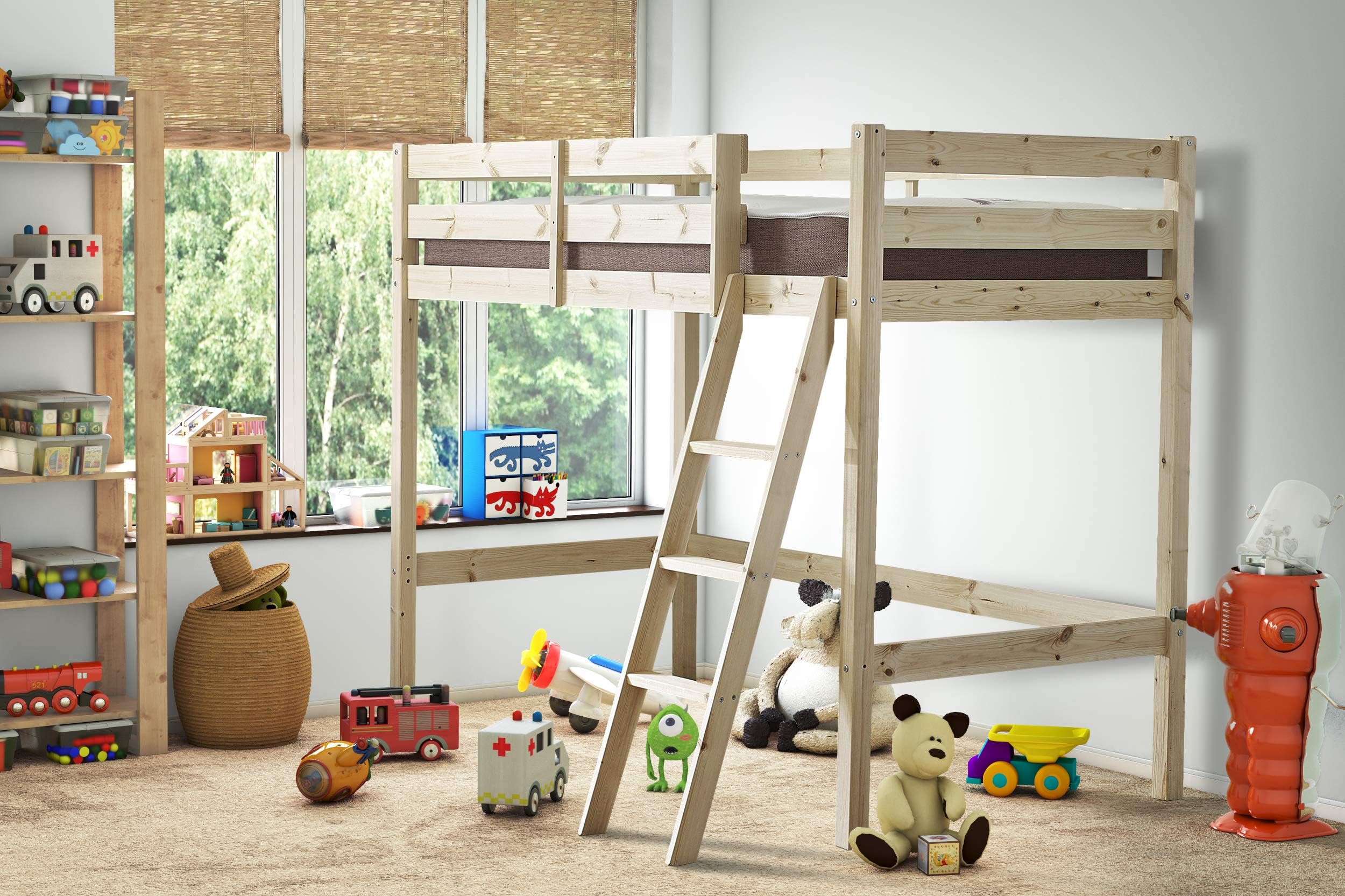 Strictly Beds and Bunks - Oscar Short High Sleeper Loft Bunk Bed with Sprung Mattress (15cm), 2ft 6 x 5ft 9 Single