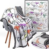 OBSI Alphabet Dinosaur Blanket - 50x60 inch Plush Mink & Sherpa Fleece Dinosaur Throw Blankets - Adorable Dino Blanket for Boys or Girls, with 26 Dinos A-Through-Z
