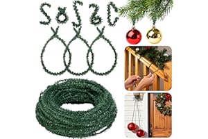 codree 100 Ft Christmas Artificial Pine Wire Garlands, Flexible Christmas Greenery Roping Garland Ties, Adjustable Faux Pine 