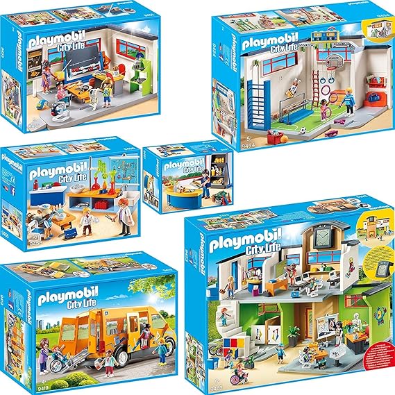 PLAYMOBIL City Life 6er Set 9453 9454 9455 9456 9457 9419 Große Schule mit Einrichtung + Turnhalle + Klassenzimmer Geschichts