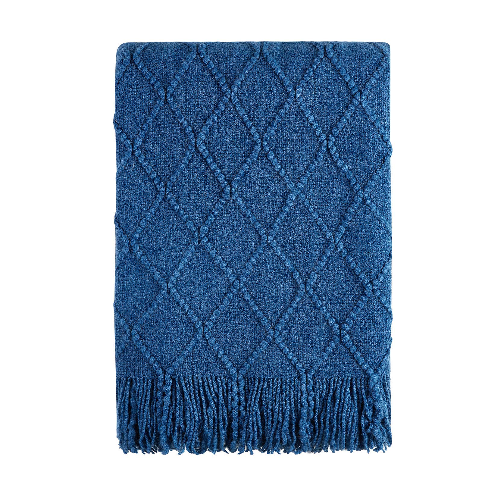 BOURINA Textured Solid Soft Sofa Throw Couch Cover Knitted Decorative Blanket,Royal Blue, 127x152cm