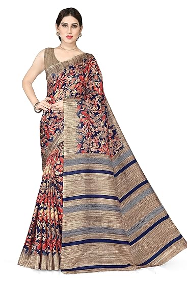 Printed Khadi Silk Saree For Women With Blouse Piece