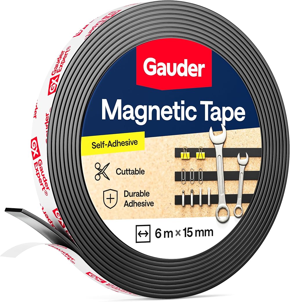 GAUDER Magnetic Tape Self-Adhesive Strong 6 m x 15 mm Cuttable