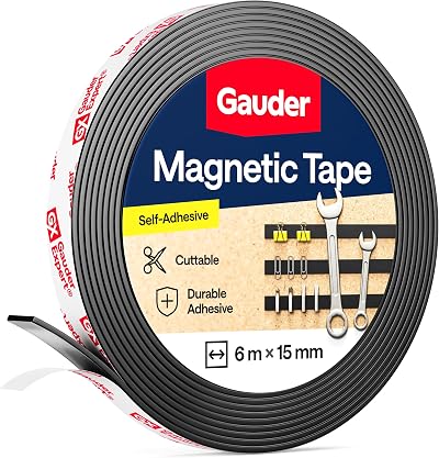 GAUDER Magnetic Tape Self-Adhesive Strong 6 m x 15 mm Cuttable