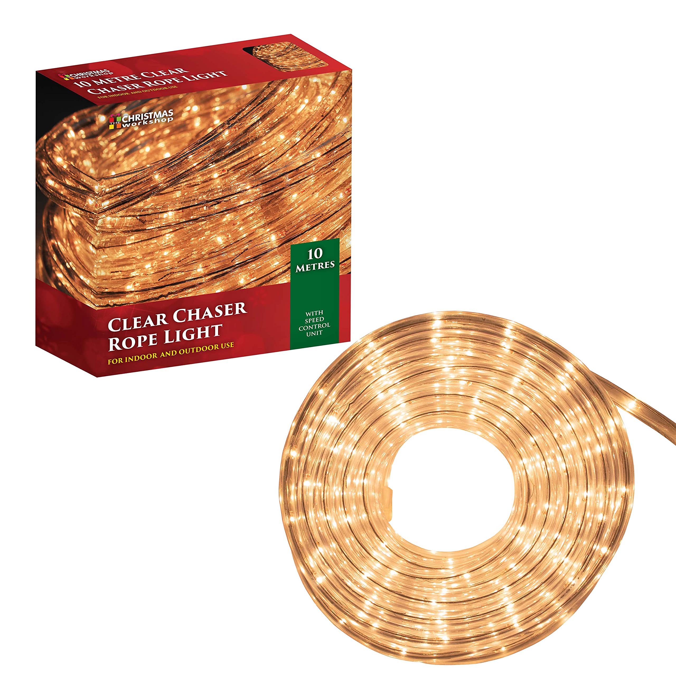 The Christmas Workshop 74890 10m Clear Rope Lights With Speed Control Unit / Indoor & Outdoor Christmas Lights / Christmas, Weddings & Gardens