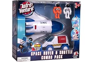 PLAYMIND Astro Venture Space Shuttle Toy with 2 Astronauts, Mechanical Arm and Rover - Lights Up with Blast Off Sound Effects - Rover Compartments Open with The Push of a Button - Fun Space Toys for Kids