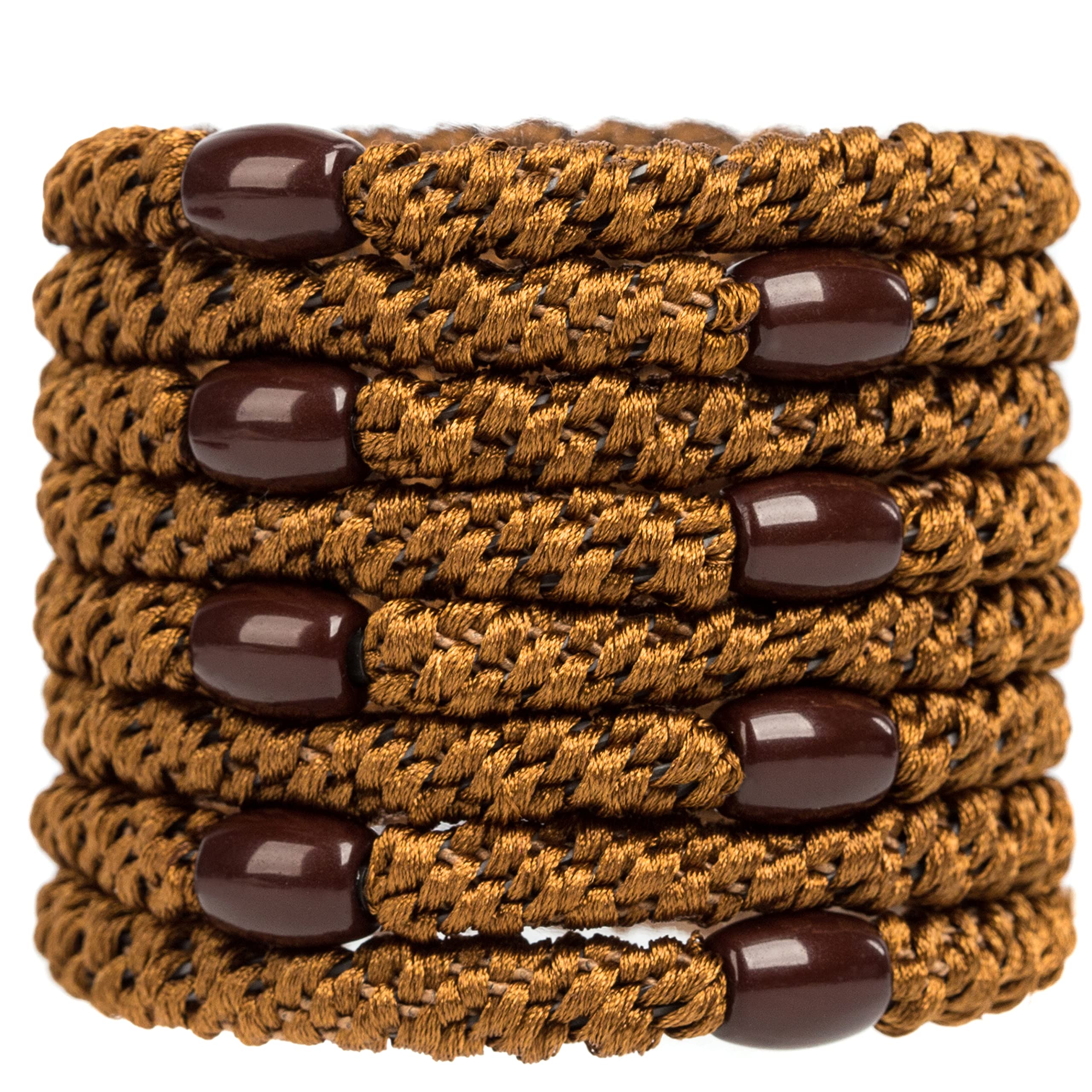 AXEN 8PCS Elastic Hair Tie for Women Girls, Cotton Bands Soft Woven Ponytail Holders for Thick Hair and Curly Hair, Brown