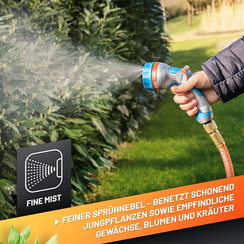 Ultraleichte Handbrause Garten Multibrause mit 5 Strahlarten, Gartenbrause mit ergonomischem Griff und komfortabler Daumensteuerung, universeller Schnellanschluss