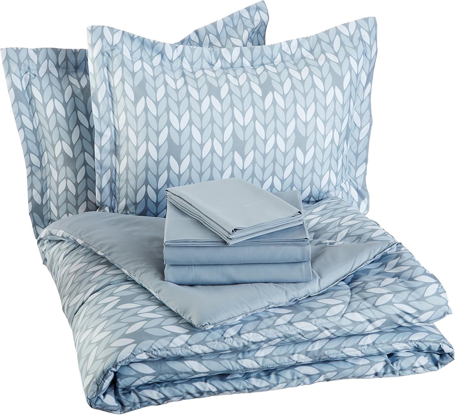 Basics 7-Piece Light-Weight Microfiber Bed-In-A-Bag Comforter Bedding Set - Full or Queen, Reversible Grey Stripe: Home & Kitchen