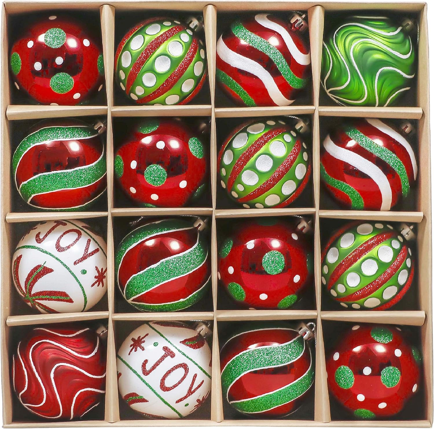 Valery Madelyn Christmas Baubles for Christmas Tree Decorations 16pcs 8cm Red Green and White Shatterproof Giant Baubles for Christmas Tree Balls Ornaments for Xmas Decoration