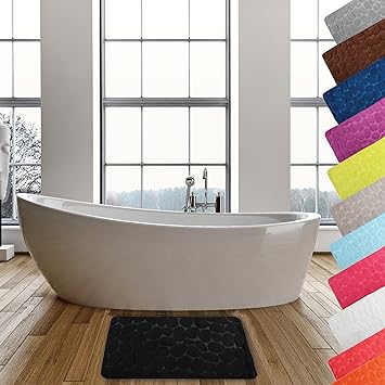 MSV Badteppich Badvorleger Duschvorleger Kieselstein Badematte waschbar, schnelltrocknend, rutschfest 40x60 cm – Schwarz