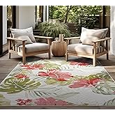 Tropical Indoor Outdoor Rug 9x12 – Fade Resistant, Easy Cleaning, Durable Area Rug for Patio, Porch, Balcony & High Traffic S
