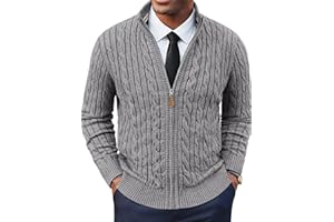 PJ PAUL JONES Mens Cardigan Sweater Full Zip Up Stand Collar Cardigans Long Sleeve Knitted Sweaters