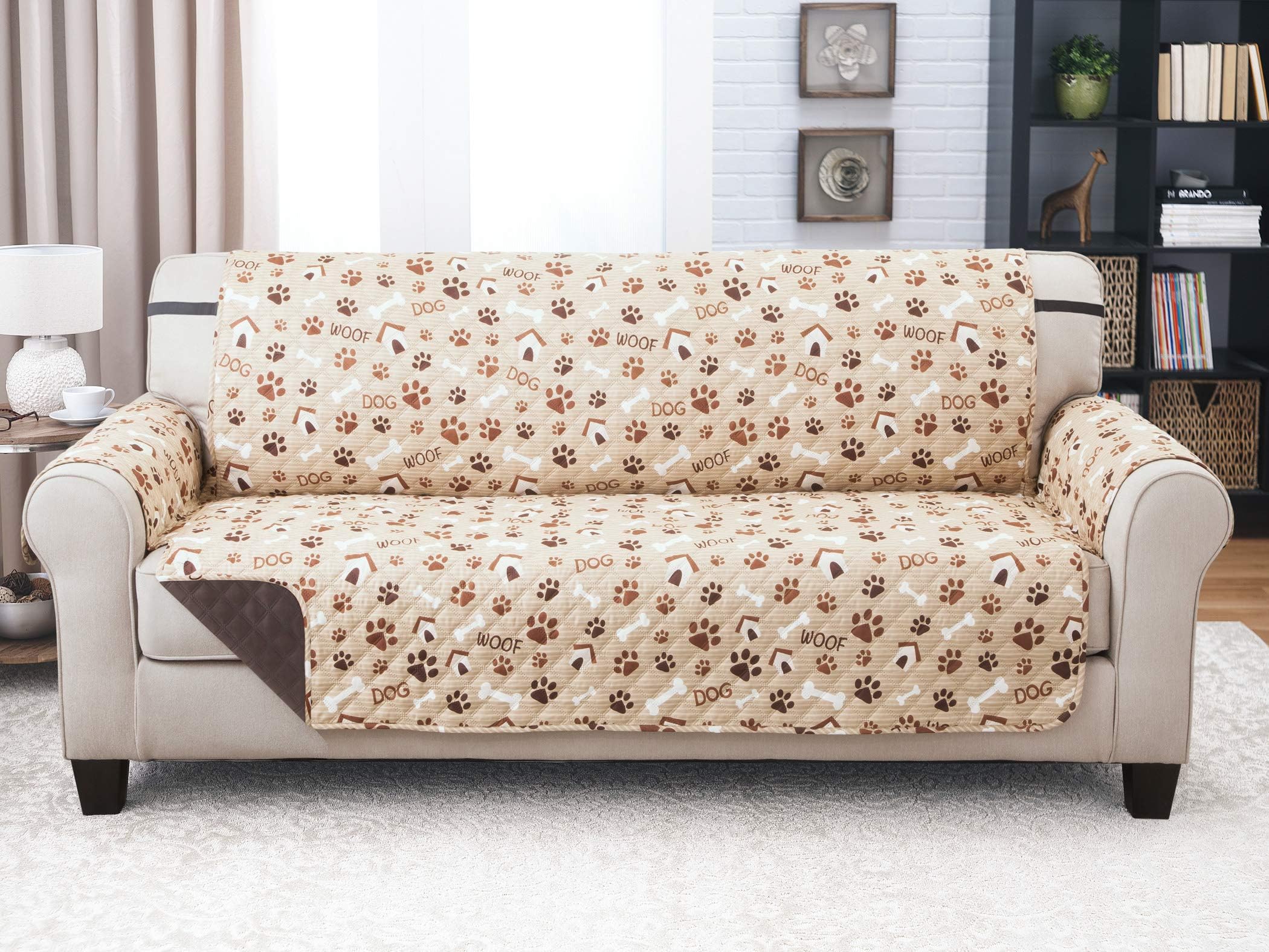 Couch Guard Sofa Cover, Slipcover, Furniture Protector. Shield & Protects from Dogs, Cats, Pets, Kids, Stains. Reversible, Quilted with Elastic Strap. Easy Wash & Dry. Woof Pet & Chocolate