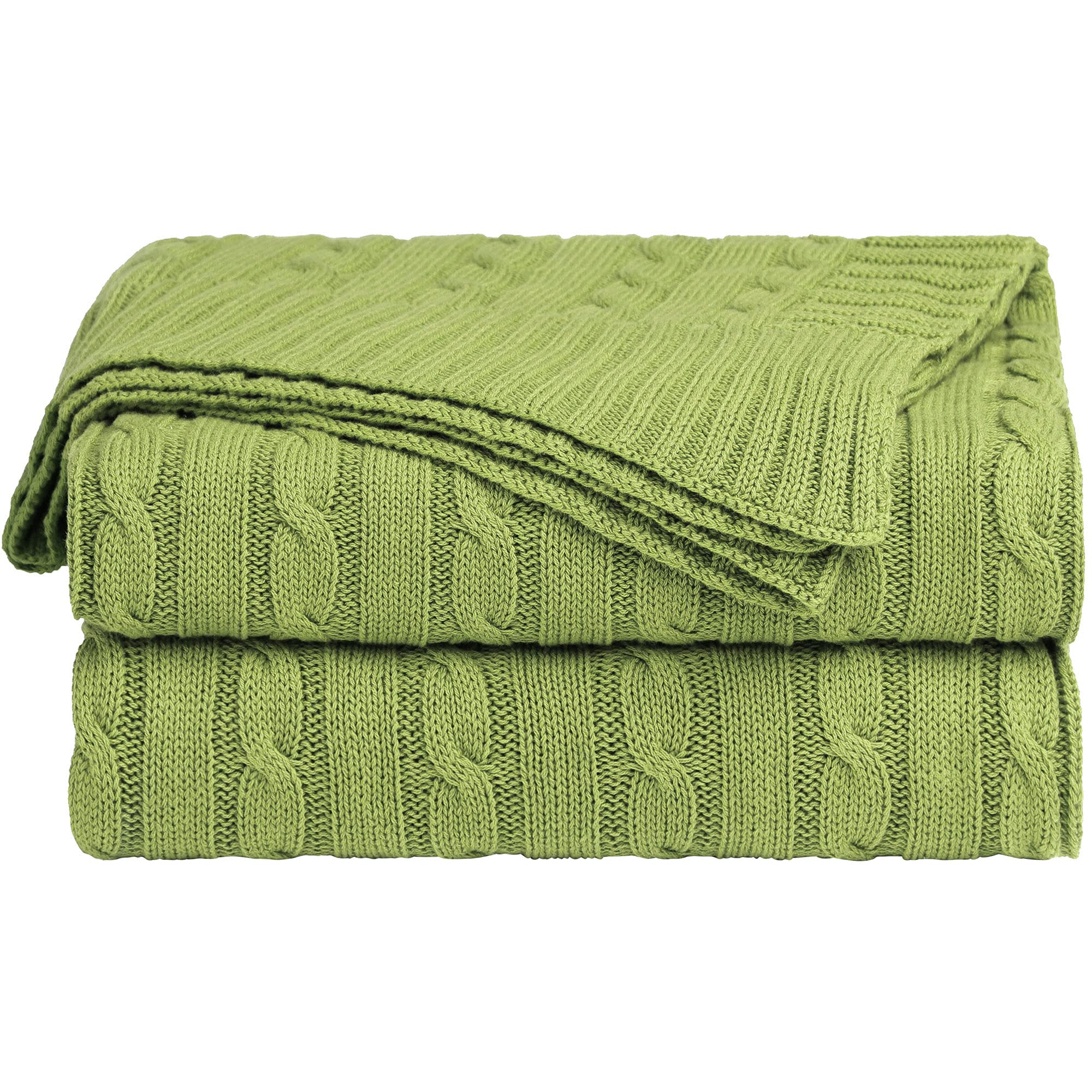 sourcing map Soft 100% Cotton Knitted Throw Blanket for Sofa and Couch, Lightweight Cable Knit Blanket, Home Decorative Blanket, Green, 50" x 60"