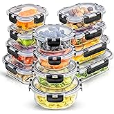 JoyJolt JoyFul 24pc(12 Airtight, Freezer Safe Food Storage Containers and 12 Lids), Pantry Kitchen Storage Containers, Glass