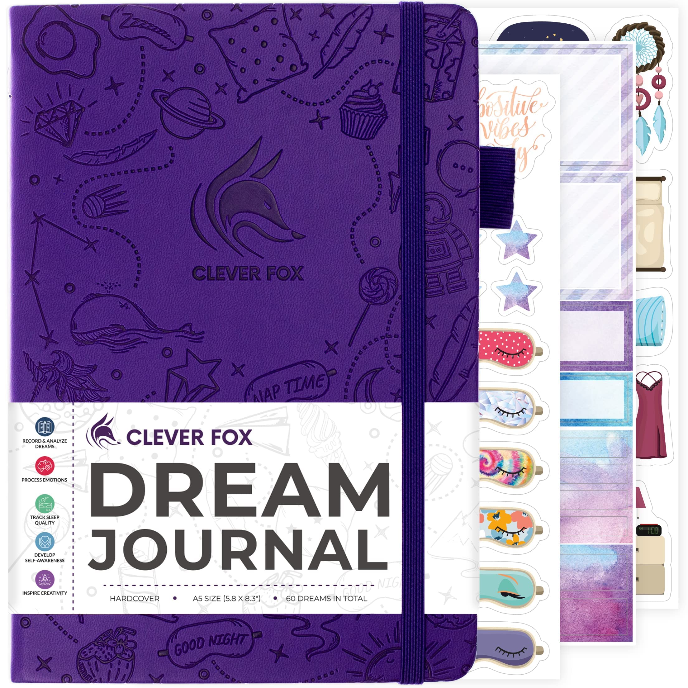 Clever Fox Dream Journal – Guided Dream Diary for Women, Men & Kids – Hardcover Notebook to Track & Analyze Your Dreams & Sleep – Log Book for Dream Journaling – 60 Dreams Total, A5 Size - Purple
