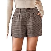Milumia Women's Houndstooth Print Straight Leg Shorts High Waist Vintage Fall Shorts
