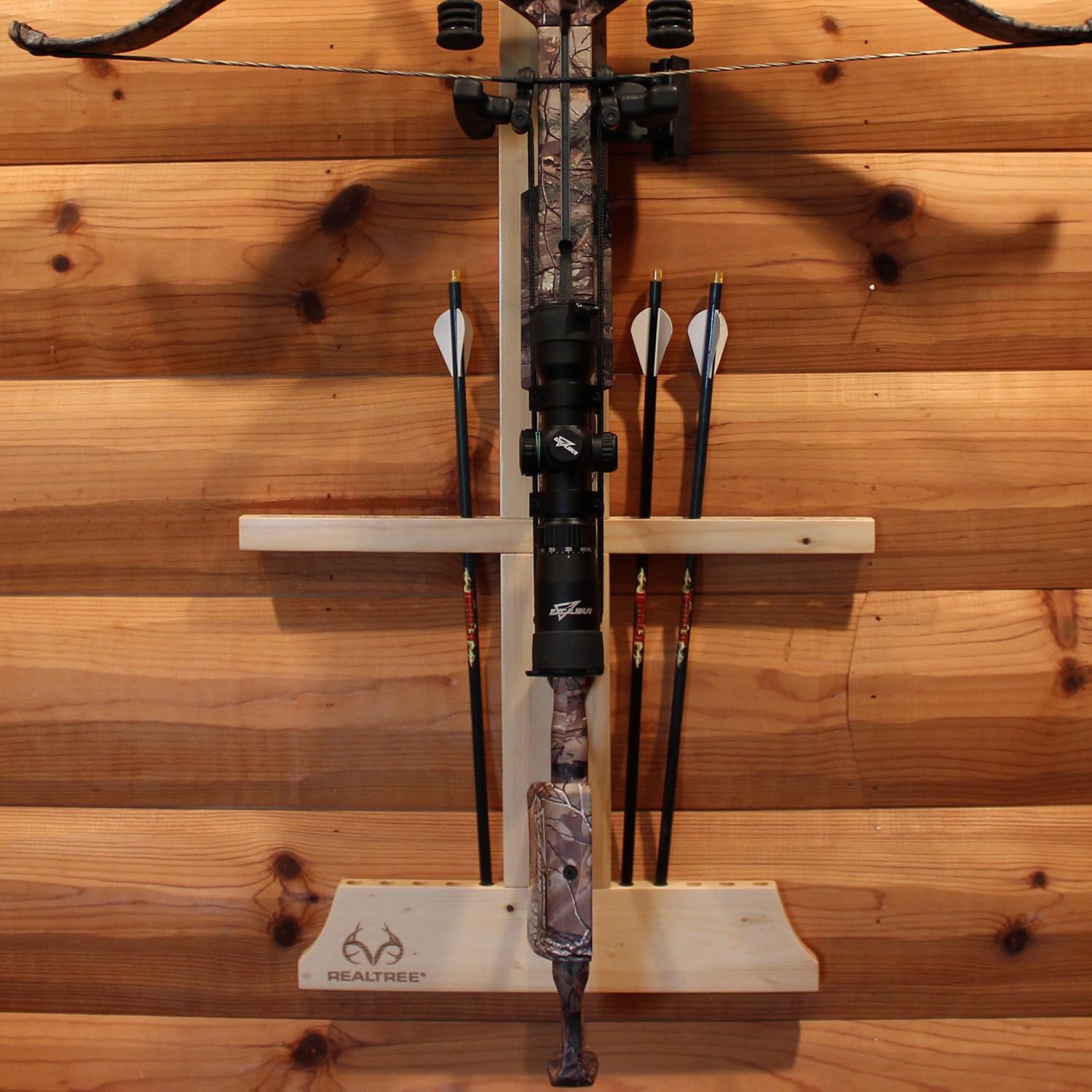 Rush Creek Creations Real tree Crossbow and 10 Arrow Bow Rack - 4 Minute Assembly - Extra Large Pegs: Sports & Outdoors