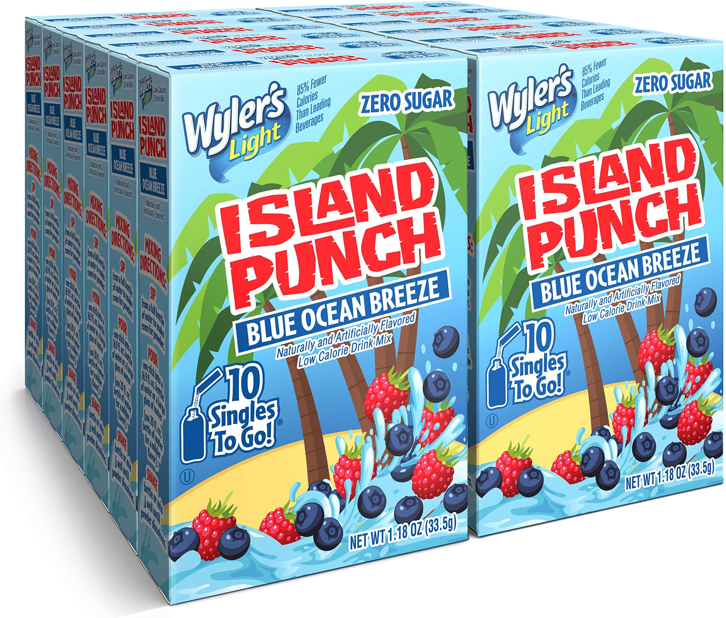 Wyler's Light Island Punch, Blue Ocean Breeze, 10 CT (Pack 12