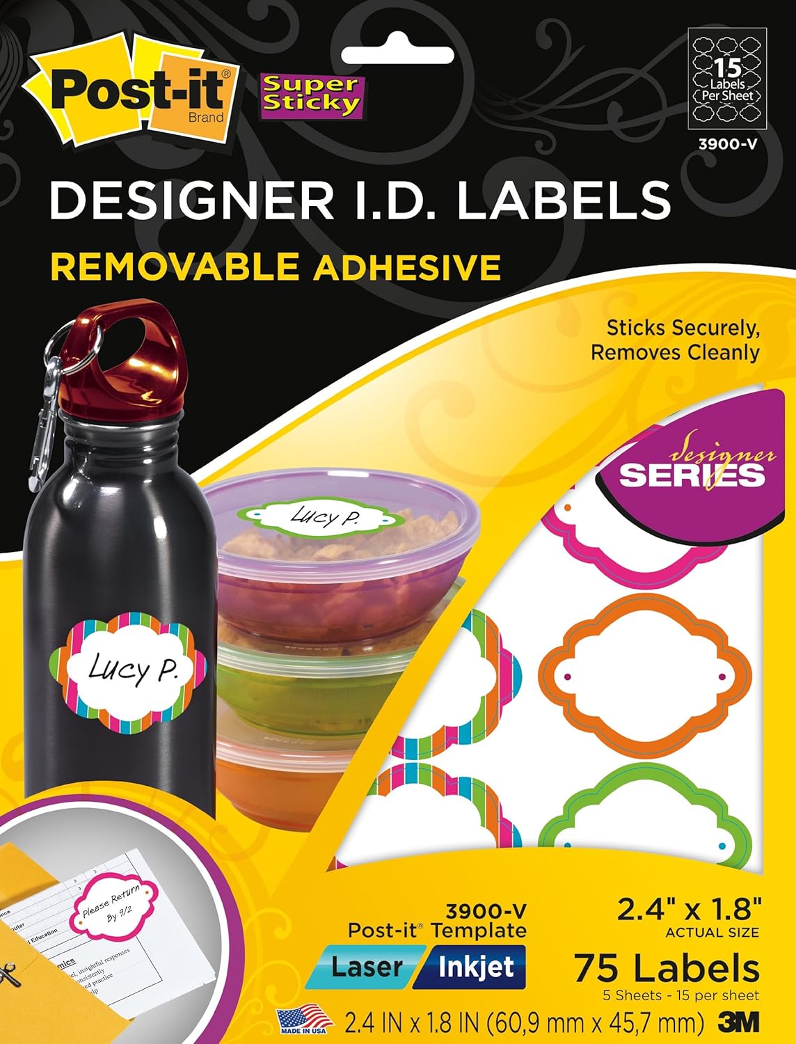 Removable I.D. Labels, ... 1.8 2.4 x Inches, Post-it Designer 15 Designer 2.4 I.D. ... Post-it 15 Inches, x 1.8 Labels, Removable