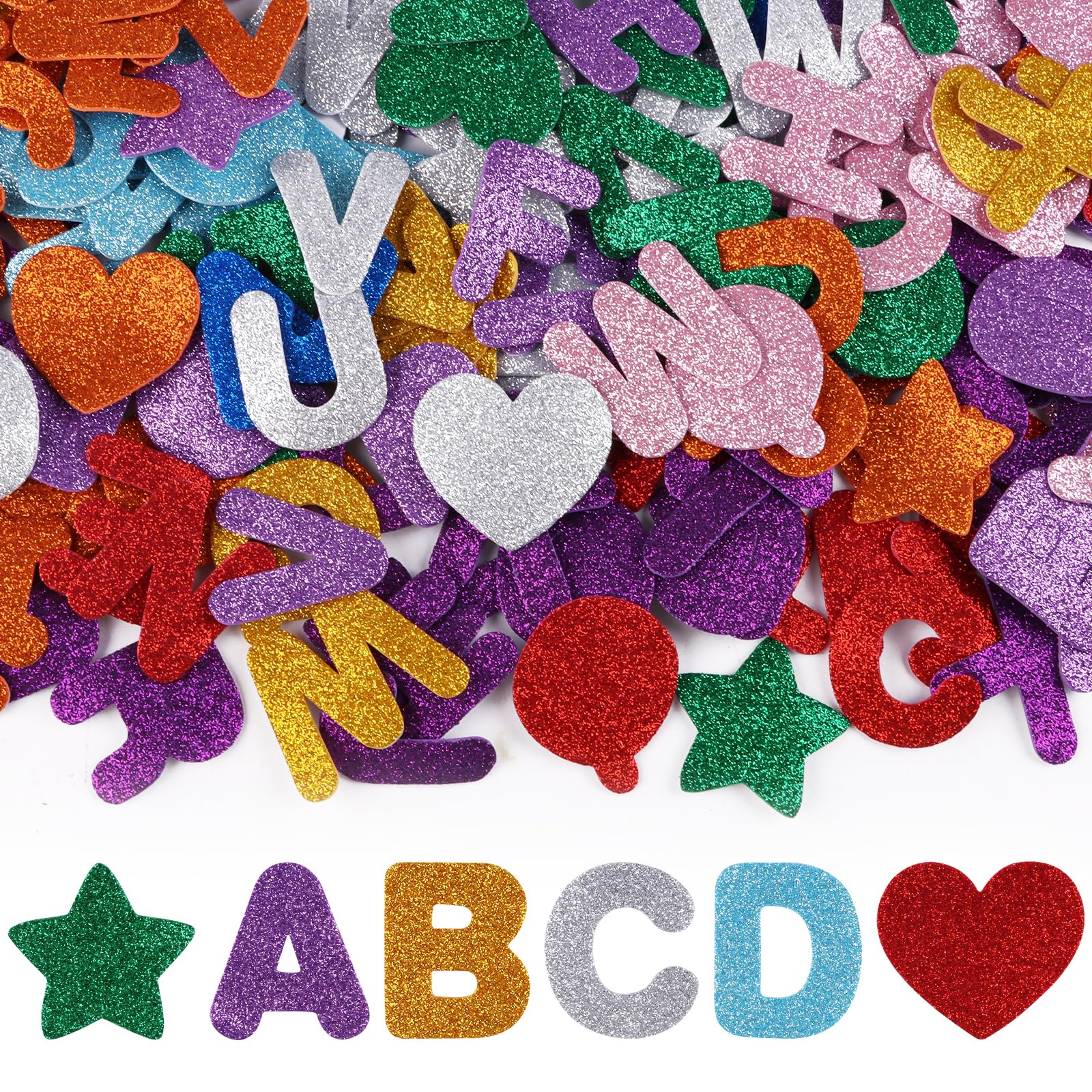 Photo 1 of STEFORD 280 PCS Glitter Foam Letter Stickers, 10 Colors A-Z Alphabet Letters Stickers Self Adhesive Letters and Shapes Stickers for Kids DIY Crafts Party Decorations Scrapbooks