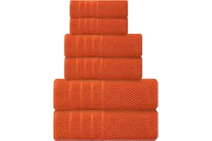 CRAFTBERRY Bath Towels Set-100% Cotton-2 Bath Towels, 2 Hand Towels & 2 Washcloths-Large, Quick Dry, Absorbent, Soft & Plush-Home, Gym, Hotel, Pool, Shower Towels -6 Piece Luxury Bathroom Towels - Saffron / Rust