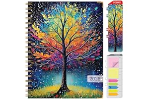 GLOBAL PRINTED PRODUCTS HARDCOVER 2026 Planner, 8.5"x11": 14 Months (November 2025 - December 2026), Daily Weekly Monthly Planner, Yearly Agenda, Bookmark, Pocket Folder and Sticky Note Set (Black Tree Seasons)