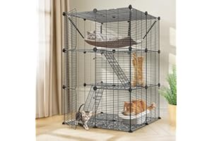 PET REPUBLIC 3-Tier Cat Cage Indoor Cat Enclosures DIY Cat Kennel Detachable Metal Wire Playpen with Hammock for 1-2 Cats Ferret Chinchilla Rabbit