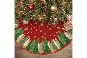 AVOIN colorlife Christmas Star Snowflake Red Christmas Tree Skirt 36 Inch, Fir Pine Spruce Winter Holiday Tree Mat Decoration