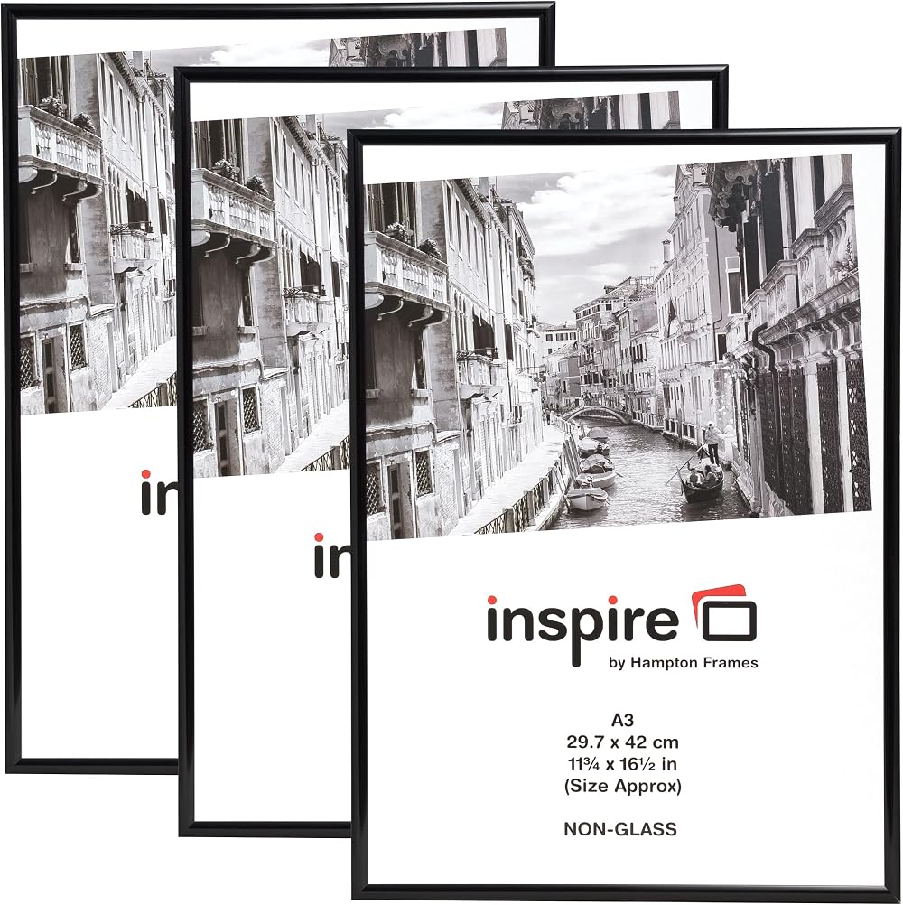 Hampton Frames Backloader A3 Poster Frame Pack of 3 Black Acrylic 29.7x42cm