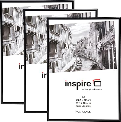 Hampton Frames Backloader A3 Poster Frame Pack of 3 Black Acrylic 29.7x42cm