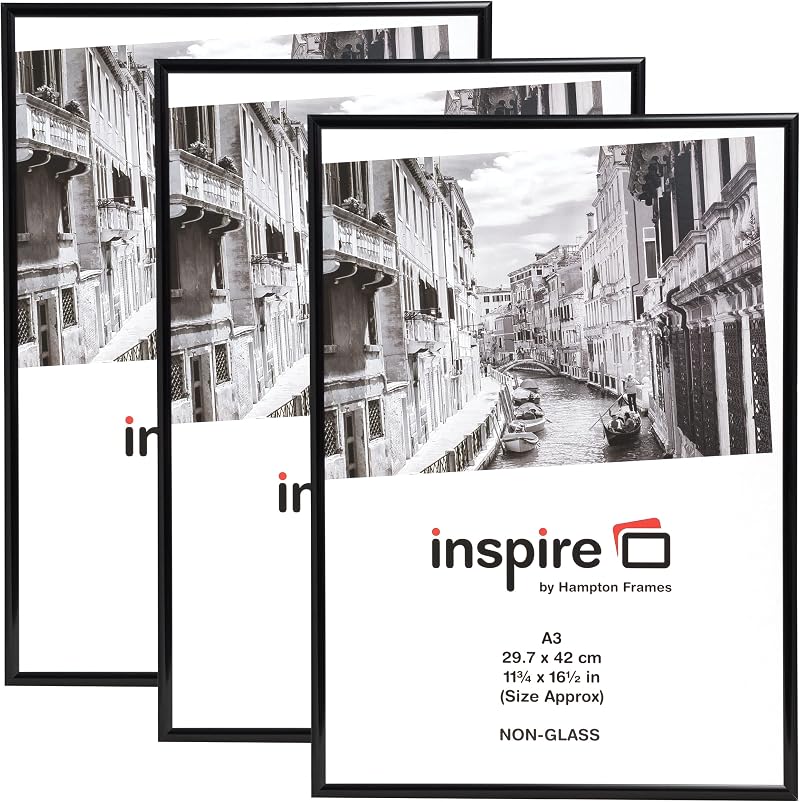 Hampton Frames Backloader A3 Poster Frame Pack of 3 Black Acrylic 29.7x42cm