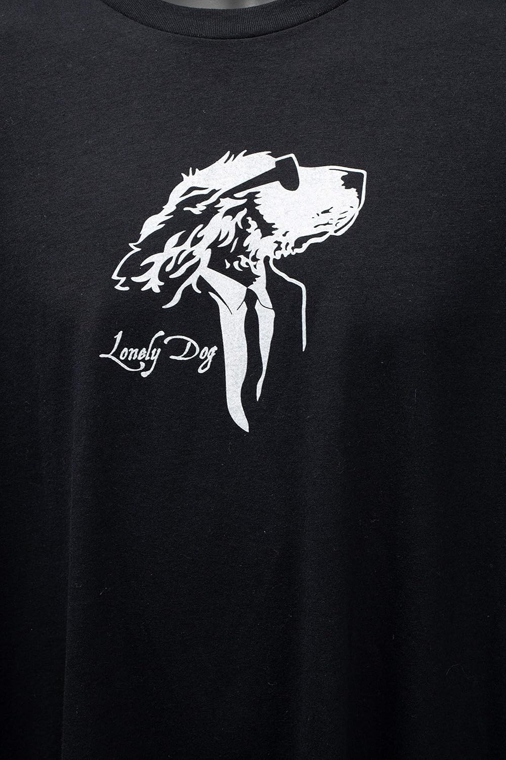 Lonely Dog T-Shirt-Short Sleeves Novelty Shirt with Center and Offset Dog Logo: Clothing