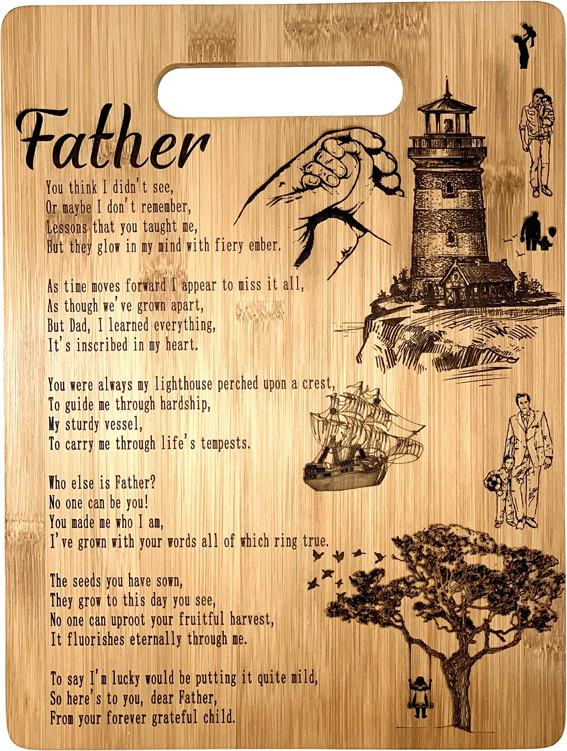 Father Gift - Bamboo Cutting Board Design Poem Father Gift Fathers Day Gift Birthday Christmas Gift Engraved Side For Décor Hanging Reverse Side For Usage (8.75x11.5 Rectangle)