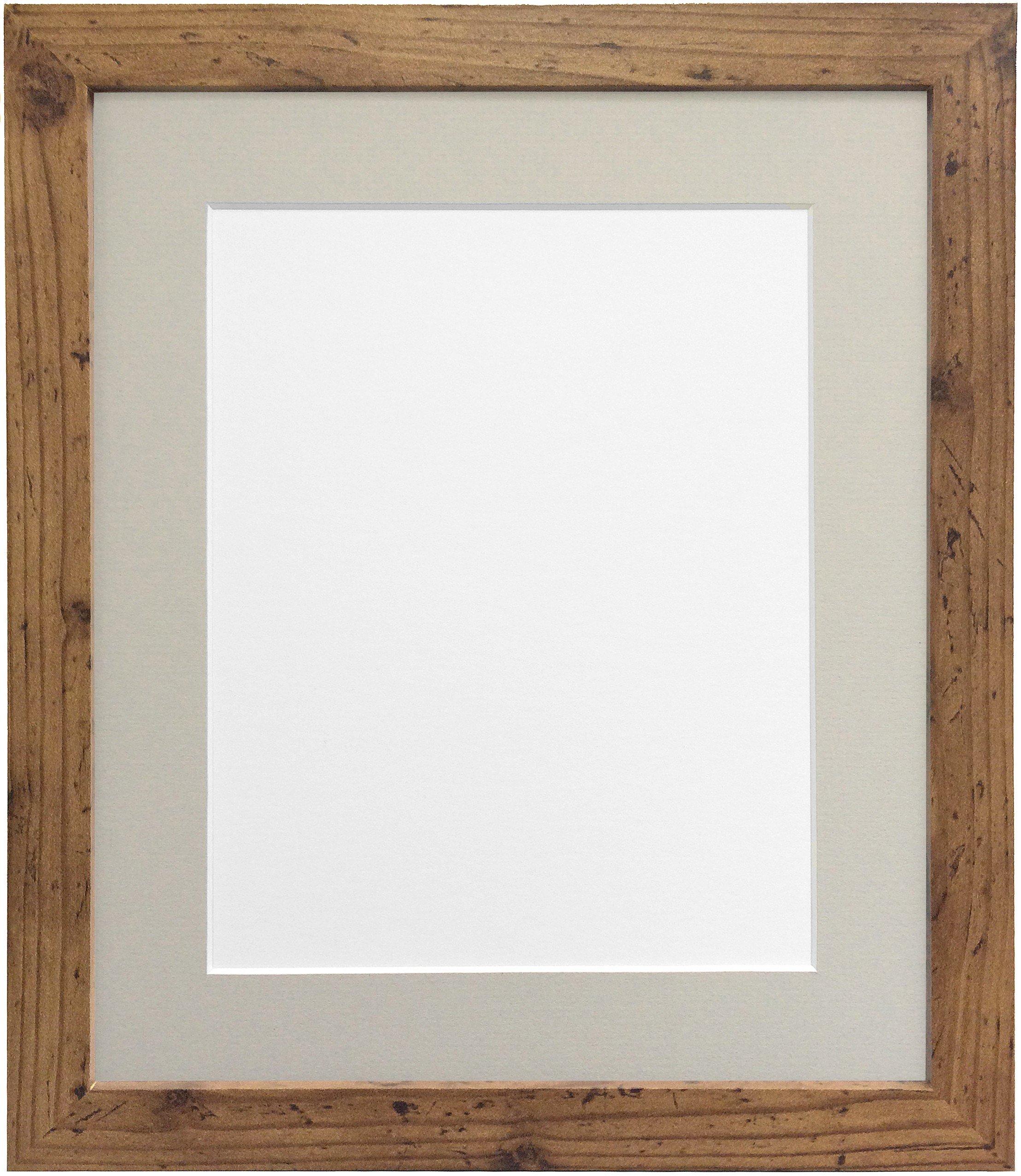 FRAMES BY POST 25mm wide H7 Rustic Oak Picture Photo Frame with Light Grey Mount 6"x4" for Pic Size 4.5"x2.5" — image 1