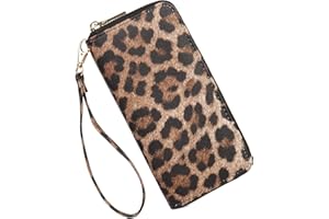 Fanwill Leopard Print Wallet For Women Cheetah Animal Leather Zip Around Card Holder Ladies Cluth Wristlet Wrist Strap Travel Long Purse (Cheetah print)