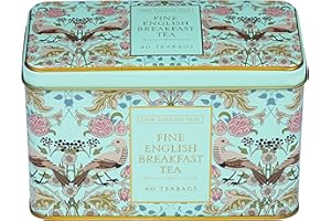 New English Teas Song Thrush and Berries Tea Tin in Green with 40 English Breakfast Teabags