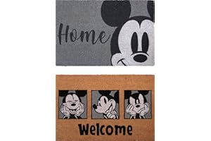 Gertmenian Mickey Mouse Coir Front Door Mat (2-Pack) for Home Entrance Retro Welcome Mat Disney Home Decor 20" x 34" Each, Orange Gray Welcome Home, 47318