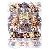 HipTree Christmas Tree Ornaments Decorations Set-116ct 1.18-6.5 Inch Assorted Copper Gold Shatterproof Decorative Hanging Christmas Ball Ornaments Bulk,Xmas Tree Tabletop Decorations for Holiday Decor