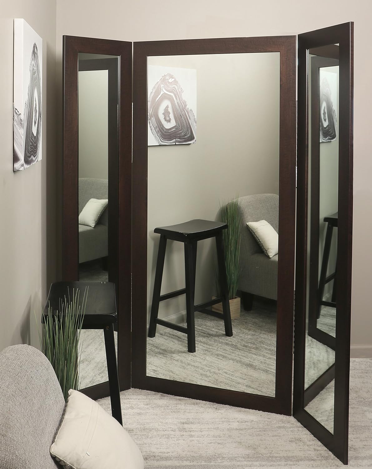 BrandtWorks BM6TRIFOLD Dark Walnut Full Body Trifold Dressing Mirror