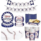 Baseball birthday Decorations - happy birthday banner,Plate, Cup, Napkin,Boats Paper Serving Tray, Baseball Birthday Party Supplies,Serve 24