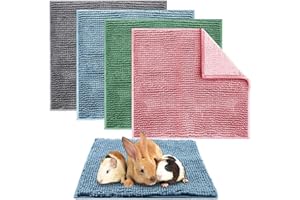 Amylove 4 Pcs Guinea Pig Cage Liner Guinea Pig Bedding Dog Door Mat for Muddy Pet Paws Washable Chenille Pee Pads Small Animal Sleeping Bed for Bunny Hamster(12 x 12 Inch,Square,Mixed Color)