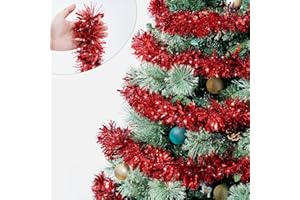 Bestregerd 50 Feet Red Christmas Tinsel Garland, Metallic Hanging Tinsel Streamers Garland for Christmas Decorations, Garland for Christmas Tree Birthday Party Indoor and Outdoor