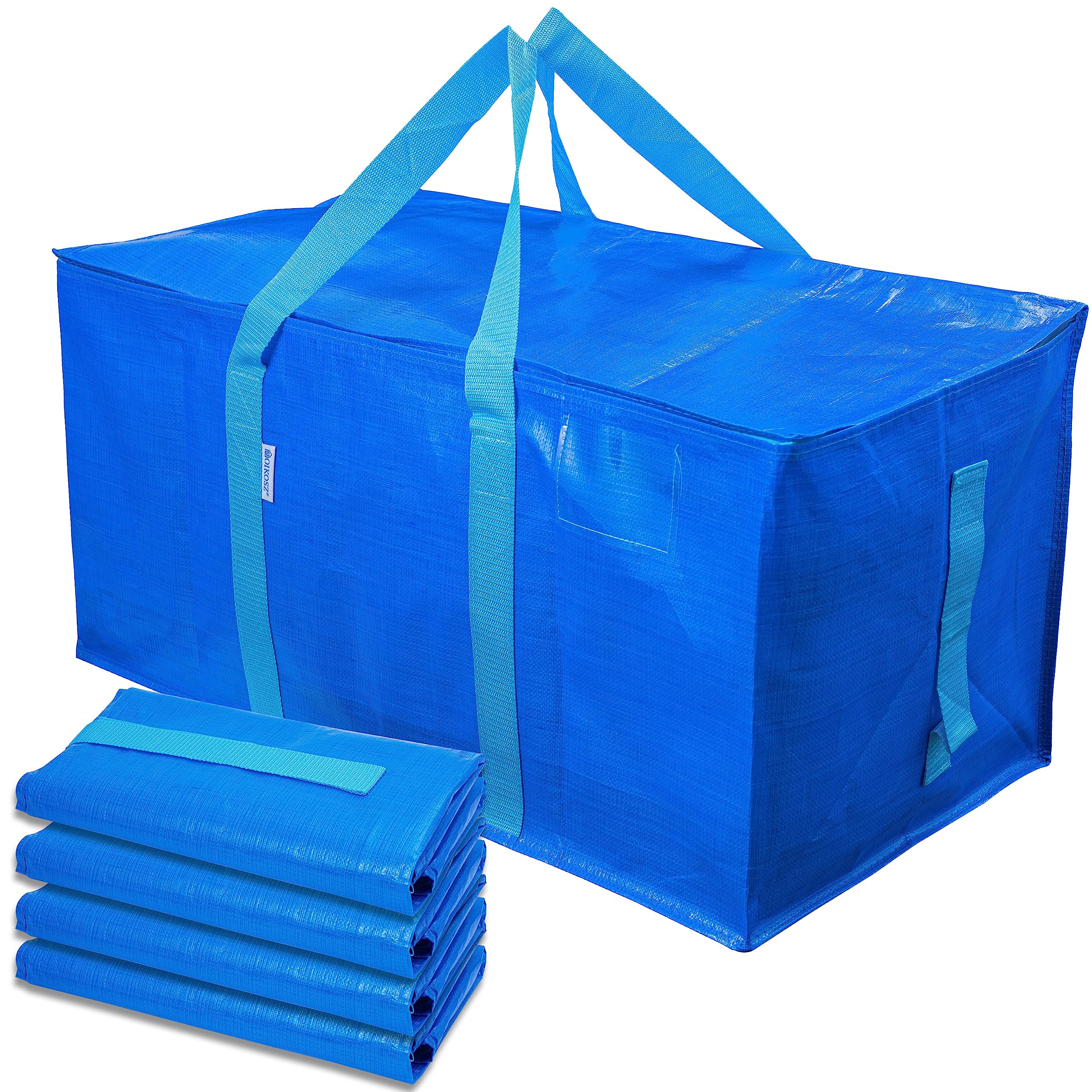 OIKOSZ 4 Pack Storage Bags Kit - Extra Large Moving and Travel Bag - Heavy Duty, Waterproof Bag with Reinforced Handles for Clothes/Duvets/Cushions/Blankets Storage