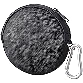 OneJoy Mini Round Coin Purse with Clip on, Lightweight Waterproof Zipper Pouch for Earbuds, Keys, Coins, Compact Travel Storage Case for Women & Men, Xmas Gift [ Black ]