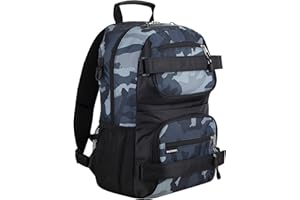 Eastsport Travel Skateboard Backpack Double Strap Laptop Bag Multi-Sport Design for Men and Women, Camo Black