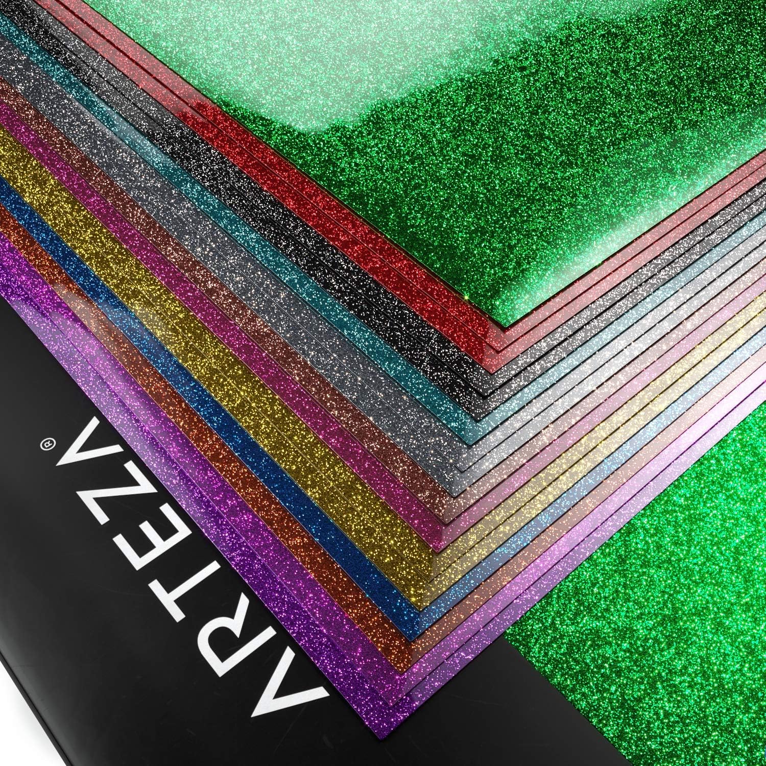 Arteza Glitter Heat Transfer Vinyl, 16 Iron On Vinyl Sheets, 10x12 Inches, Assorted Colors, Flexible & Easy to Weed, Use wolors, Flexible & Easy to Weed, Use with Any Craft Cutting Machine, Boxed: Industrial & Scientific